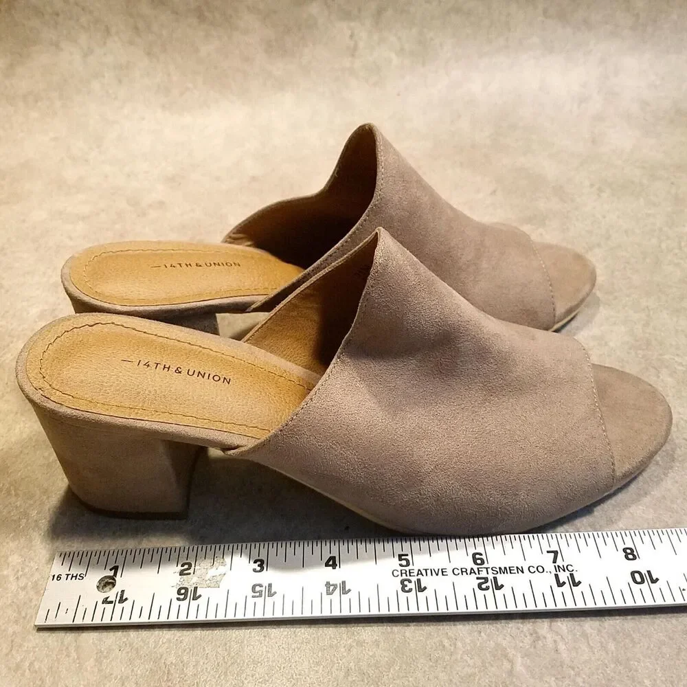 14th & Union Womens Hayzel Fab 58665 Size 7.5 Tan Open Toe Block Heel Sandals - Picture 7 of 9